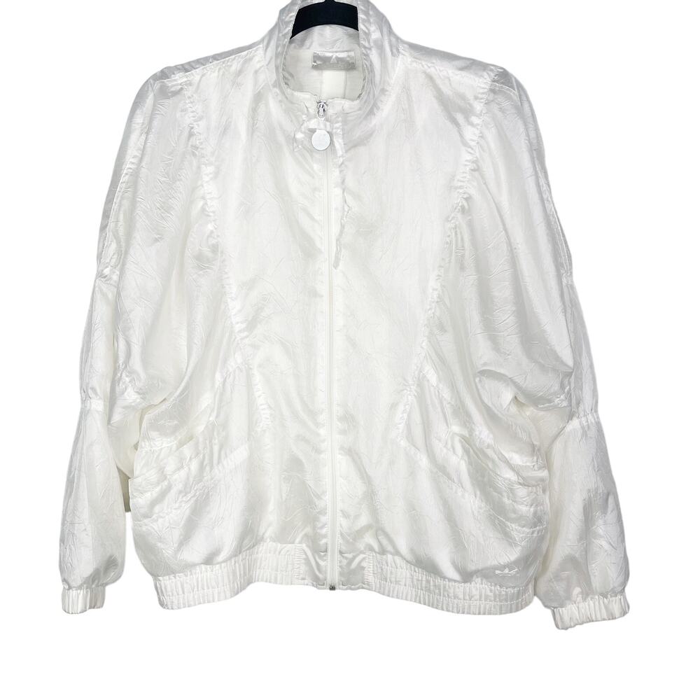 Vintage Adidas Womens Small S White Full Zip Track Jacket Mock Neck Sportswear